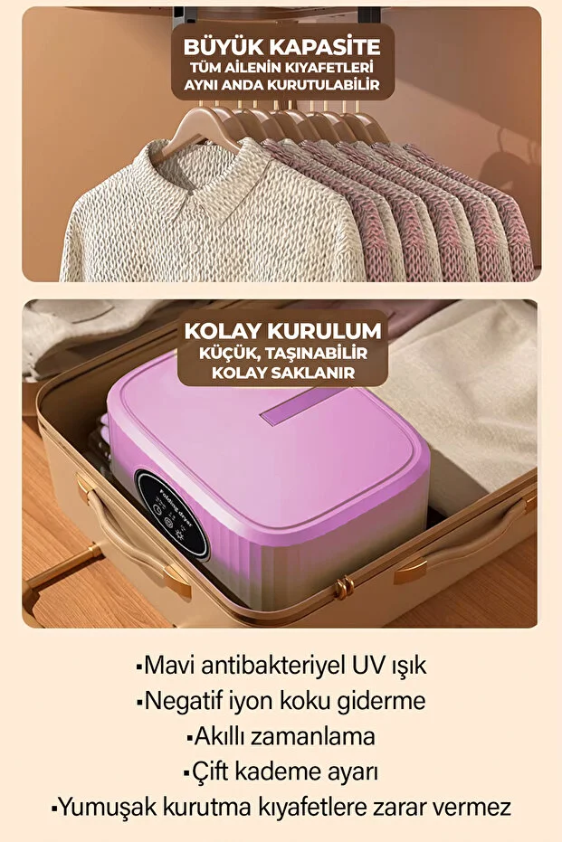 ROBO Katlanır Çamaşır Kurutma Makinesi Pembe